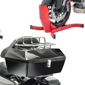 Set: Topcase mit Gepäckgrill Missouri 43Ltr passend für Chopper sw Craftride mit Motorradwippe Easy-Plus bis 21" rot