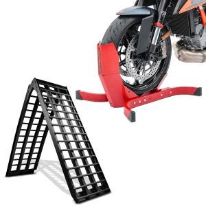 Set: Alu Auffahrrampe V sw, bis 680 kg, klappbar, passend für Motorrad ConStands mit Motorradwippe Easy-Plus bis 21" rot