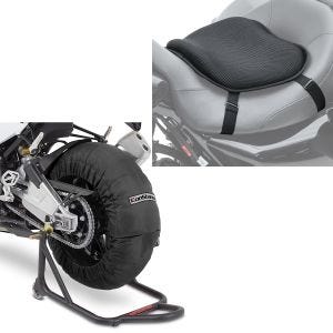 Set: Motorrad Reifenwärmer Set Laguna Seca 60-80°C 17 Zoll sw ConStands mit Gel Sitzkissen L univ. sw