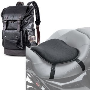 Set: Sac à dos moto RL3 Sacoche de selle arrière Vintage 24Ltr noir Craftride avec Gel coussin de selle L Univ. noir