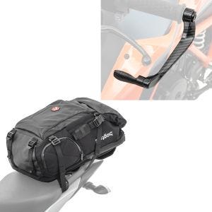 Set: Motorrad Rucksack HX5 wd. 45Ltr mit Helmhalterung Bagtecs mit Hebelschützer X6 sw