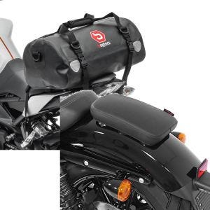 Set: Sacoche de selle XF30 Volume 30l Bagtecs avec Selle Pouf passager à Ventouses pour Motos Custom Glider X noir