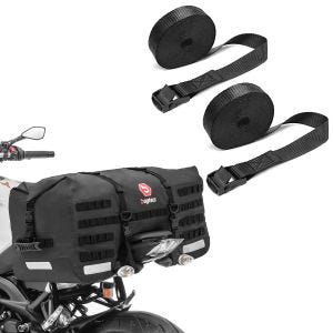 Set: Moto Sacoche de Selle arrière SX70 70Ltr etanche noir Bagtecs avec Moto Sangle sangle arrimage 150cm 2 pièces noir