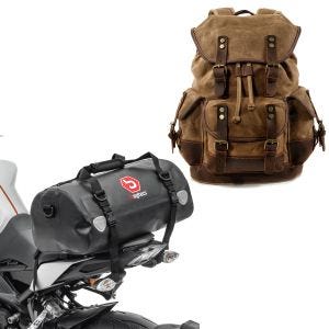 Set: Sac à dos moto Canvas RG8 Vintage 20Ltr Retro marron Craftride avec Sacoche de selle Moto arrière XF30 Volume 30l