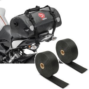 Set: Sacoche de selle XF30 Volume 30l Bagtecs avec Bande thermique moto 15m Protection thermique echappement noir