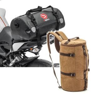 Set: Sacoche de selle Moto arrière XF30 Etanche Volume 30l Bagtecs avec Sac à dos moto Canvas VG8 35Ltr Retro marron