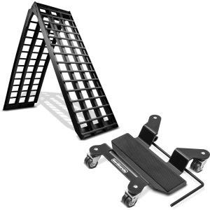 Set: Rampe chargement V nr Alu max. 680kg pli. pour Moto ConStands avec Chariot de déplacement pour béquille centrale nr