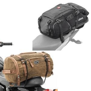 Set: Motorrad Rucksack HX5 wd. 45Ltr mit Helmhalterung Bagtecs mit Hecktasche Vintage 25L braun