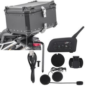 Set: Motorrad Alu Top Case XB65 Alu univ. 65L sw Bagtecs mit Intercom IK6 wireless