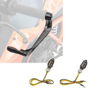 Set: Motorrad Hebelschützer Lever Guard Bremshebel Kupplung Hebelschutz X6 sw Zaddox mit LED Blinker KP8 ECE Paar getönt