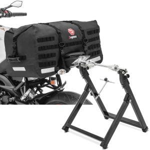 Set: Moto Sacoche de Selle arrière SX70 70Ltr noir Bagtecs avec Équilibreuse pneu moto WU-2 équilibreuse de roues noir