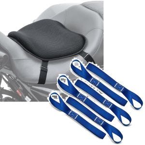 Set: Motorrad Gel Sitzkissen L Komfortkissen univ. in sw Tourtecs mit Zurrschlaufen passend für Spanngurte, 6er Mega Pack Blau