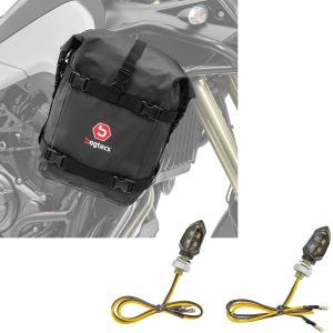 Set: Sacoche pour pare carter moto etanche 10L Dry Bag K4 Bagtecs avec Clignotants moto LED KP8 2 pièces teinté