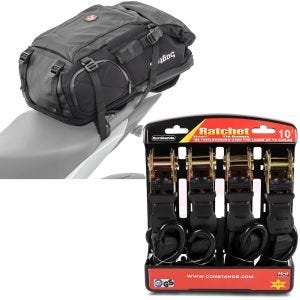 Set: Sac à dos moto HX5 imp. 45Ltr avec porte-casque Bagtecs avec Moto Sangle incl 4x boucles de chargement noir