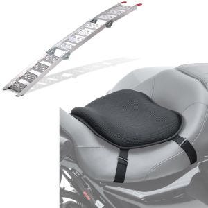 Set: rampe de chargement III en Alu max. 270 kg triple pli. pour moto ConStands avec Gel coussin de selle L Univ. noir