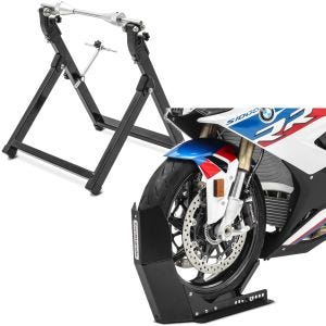 Set: Équilibreuse pneu moto WU-2 équilibreuse de roues noir ConStands avec Bloque Roue Easy-Fix noir à 21" noir-mate