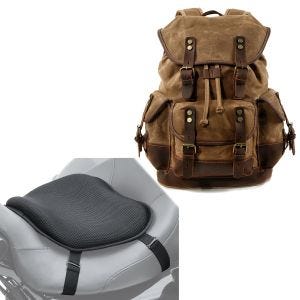 Set: Sac à dos moto Canvas RG8 Vintage 20Ltr Retro marron Craftride avec Moto Gel coussin de selle L Univ. noir