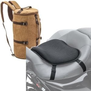 Set: Sac à dos moto Canvas VG8 35Ltr Retro marron Craftride avec Moto Gel coussin de selle L Univ. noir