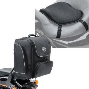 Set: Moto Sacoche Sissybar arrière TM4 39-49L noir Craftride avec Moto Gel coussin de selle L coussin confort Univ. noir