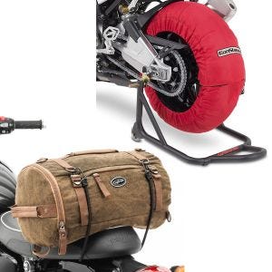 Set: Moto Couvertures Chauffantes 60-80°C 17" rouge ConStands avec Sacoche de selle arrière Vintage 25L Canvas mar