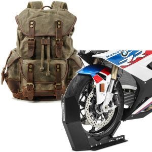 Set: Sac à dos moto Canvas RG8 Vintage 20Ltr Retro vert Craftride avec Bloque Roue Easy-Fix noir à 21 Pouces noir-mate