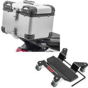 Set: Motorrad Alu Top Case XS45 Alu univ. 45L silber Bagtecs mit Rangierhilfe für Hauptständer Easy Mover I bis 300kg sw