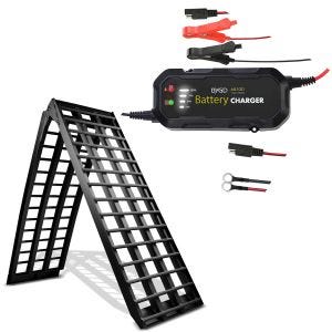 Set: Rampe de Chargement V nr en Alu max. 680 kg pli. pour Moto ConStands avec Chargeur de batterie de BC2 12V / 1.500mA