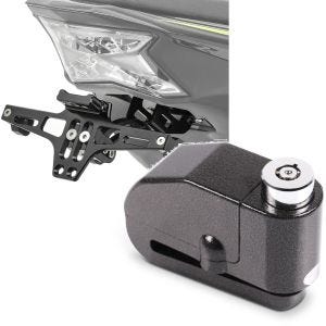 Set: Kennzeichenhalter NH2 mit LED Beleuchtung Zaddox mit Bremsscheibenschloss Alarm 120dB Motorrad sw