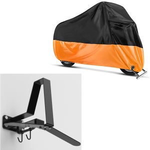 Set: Motorrad Garderobe WH2 Wandhalterung Helmhalter sw XGP mit Motorrad Abdeckplane XXL Abdeckhaube in sw-orange