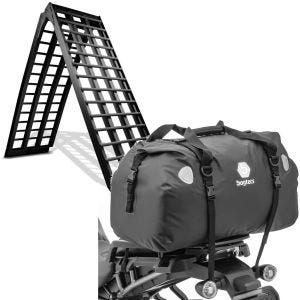 Set: Rampe de Chargement V noir en Alu max. 680 kg pli. pour Moto ConStands avec Sacoche de selle XF60 Volume 60L