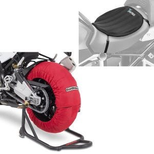 Set: Moto Couvertures Chauffantes Laguna Seca 60-80°C 17" in rouge ConStands avec Gel Coussin de selle Néoprène L noir