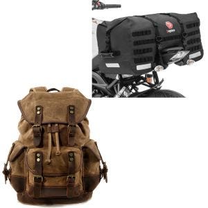 Set: Sac à dos moto Canvas RG8 Vintage 20Ltr Retro marron Craftride avec Moto Sacoche de Selle arrière SX70 70Ltr noir
