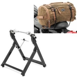 Set: Équilibreuse pneu moto WU-2 équilibreuse de roues nr ConStands avec Sacoche de selle arrière Vintage 25L Canvas mar