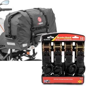 Set: Sacoche de selle Moto arrière SX45 Etanche Volume 45L Bagtecs avec Moto Sangle incl 4x boucles de chargement noir