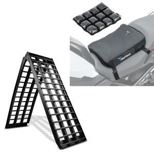 Set: Rampe de Chargement V noir en Alu max. 680 kg pliable pour Moto ConStands avec Moto Coussin d'air Air Deluxe S noir