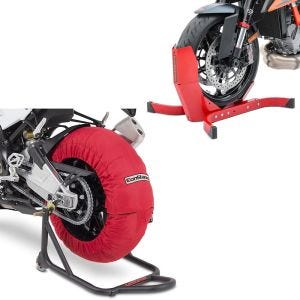 Set: Moto Couvertures Chauffantes Laguna Seca 60-80°C 17" in rouge ConStands avec Bloque Roue Easy-Plus à 21" rouge