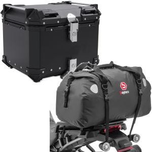 Set: Motorrad Alu Topcase XB55 Alu univ. 55 Liter sw Bagtecs mit Motorrad Hecktasche Drybag XF60 Wasserdicht Volumen 60l