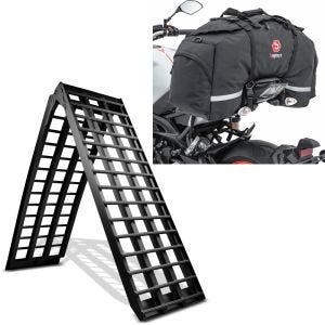 Set: Rampe de Chargement V noir en Alu max. 680 kg pli. pour Moto ConStands avec Sacoche de selle SX80 70Ltr noir