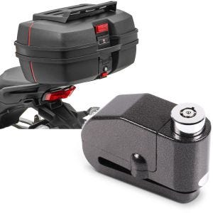 Set: Motorrad Topcase DK45 univ. 45L mit Gepäckgrill Bagtecs mit Bremsscheibenschloss Alarm 120dB sw