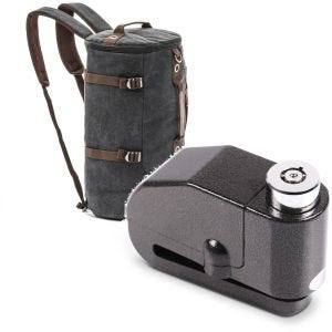 Set: Sac à dos moto Canvas VG8 35Ltr Retro noir Craftride avec Antivol bloque disque Alarme 120dB noir