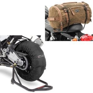 Set: Moto Couvertures Chauffantes 60-80°C 17" nr ConStands avec Sacoche de selle arrière Vintage 25L Canvas mar