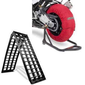 Set: Rampe de Chargement V nr Alu max. 680 kg pli. pour Moto ConStands avec Couvertures Chauffantes 60-80°C 17" rouge