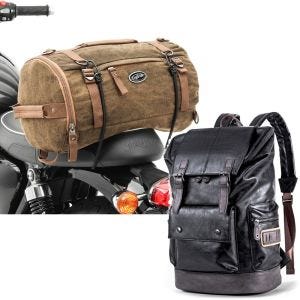 Set: Motorrad Hecktasche Vintage 25L Canvas Rucksack Gepäckrolle braun Craftride mit Rucksack RL3 Vintage 24Ltr sw