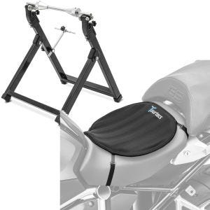 Set: Wuchtbock Motorrad WU-2 Auswuchtgerät sw ConStands mit Motorrad Gel Sitzkissen Neopren L Gelkissen Sitzauflage sw
