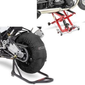 Set: Moto Couvertures Chauffantes Laguna Seca 60-80°C 17" nr ConStands avec Pont Mid-lift XL 500kg rouge