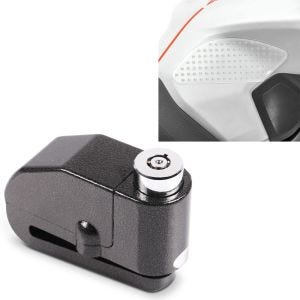 Set: Bremsscheibenschloss Alarm 120dB Diebstahlschutz Motorrad sw Tourtecs mit Seiten-Tankpad Grip Pad M transp.