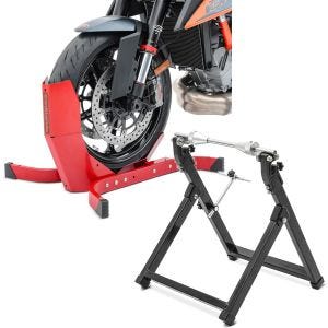 Set: Bloque Roue Easy-Plus à 21 Pouces rouge ConStands avec Équilibreuse pneu moto WU-2 équilibreuse de roues noir