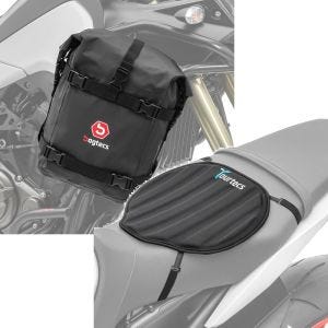 Set: Sacoche pour pare carter moto etanche 10L Dry Bag K4 Bagtecs avec Moto Gel Coussin de selle Néoprène M en noir