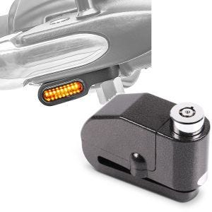 Set: LED Lenkerblinker univ. XS passend für Lenker Armaturen ECE get. Lumitecs mit Bremsscheibenschloss Alarm 120dB Motorrad sw