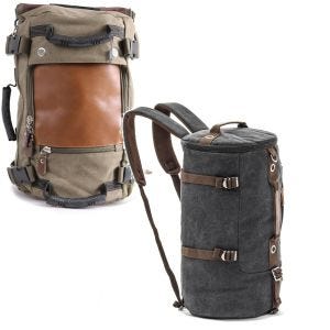 Set: Motorrad Rucksack Canvas VG6 Vintage Hecktasche 28Ltr Retro grün Craftride mit Rucksack Canvas VG8 Vintage 35Ltr sw